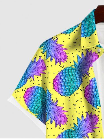 Hawaii Plus Size Turn-down Collar Pineapple Pin Dot Print Button Pocket Shirt For Men