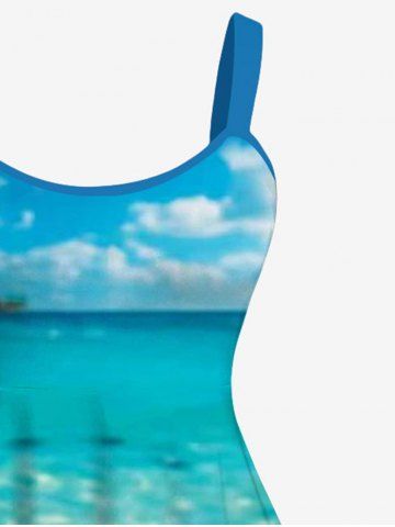 Hawaii Plus Size Sea Creatures Beach Shell Print Backless A Line Tank Dress