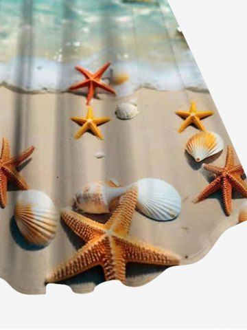 Hawaii Plus Size Sea Creatures Beach Shell Print Backless A Line Tank Dress