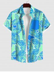 Hawaii Plus Size Turn-down Collar Coconut Tree Leaf Print Button Pocket Shirt For Men - Vert clair S