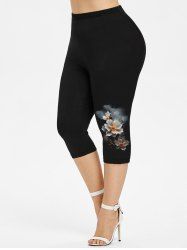 Plus Size Flower Fog 3D Print Capri Leggings -  