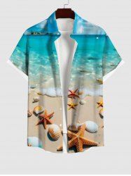 Hawaii Plus Size Turn-down Collar Sea Creatures Beach Shell Print Button Pocket Shirt For Men - Multi-A 3XL