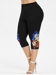 Plus Size Lily Rose Flower Music Symbol Galaxy Print Capri Leggings -  