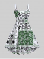 Hawaii Plus Size Paisley Floral Geometric Plaid Print Backless A Line Tank Dress -  