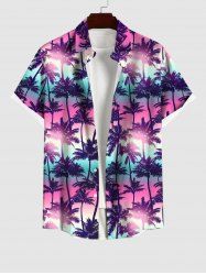 Hawaii Men's Turn-down Collar Coconut Tree Ombre Galaxy Print Button Pocket Shirt - Multi-A L