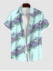 Hawaii Plus Size Marine Life Print Buttons Pocket Shirt For Men - Bleu clair L