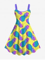 Hawaii Plus Size Pineapple Pin Dot Print Backless A Line Tank Dress -  