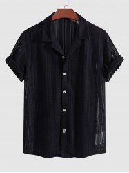 Chemise en Tricot Ajourée en Couleur Unie Manches Courtes à Col en Camp pour Homme - Noir L