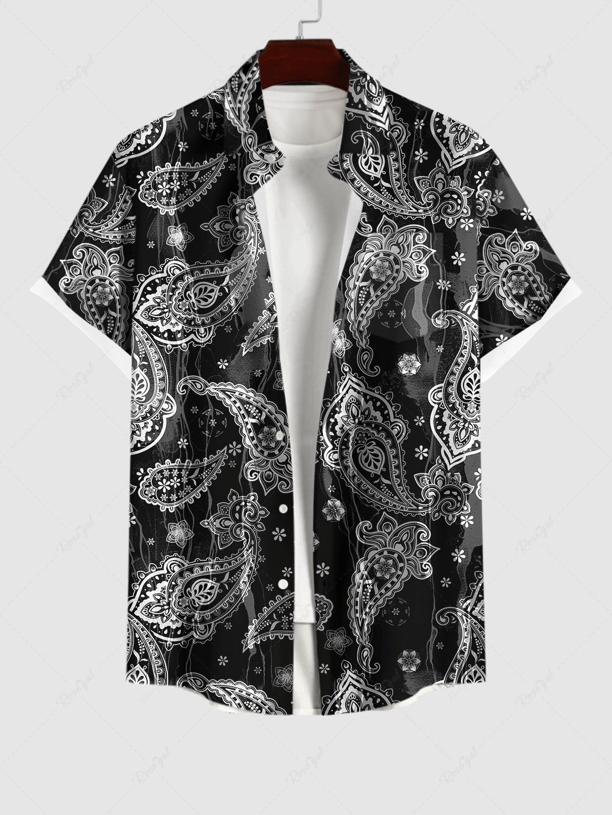 Latest Hawaii Men's Turn-down Collar Paisley Floral Print Button Pocket Shirt  