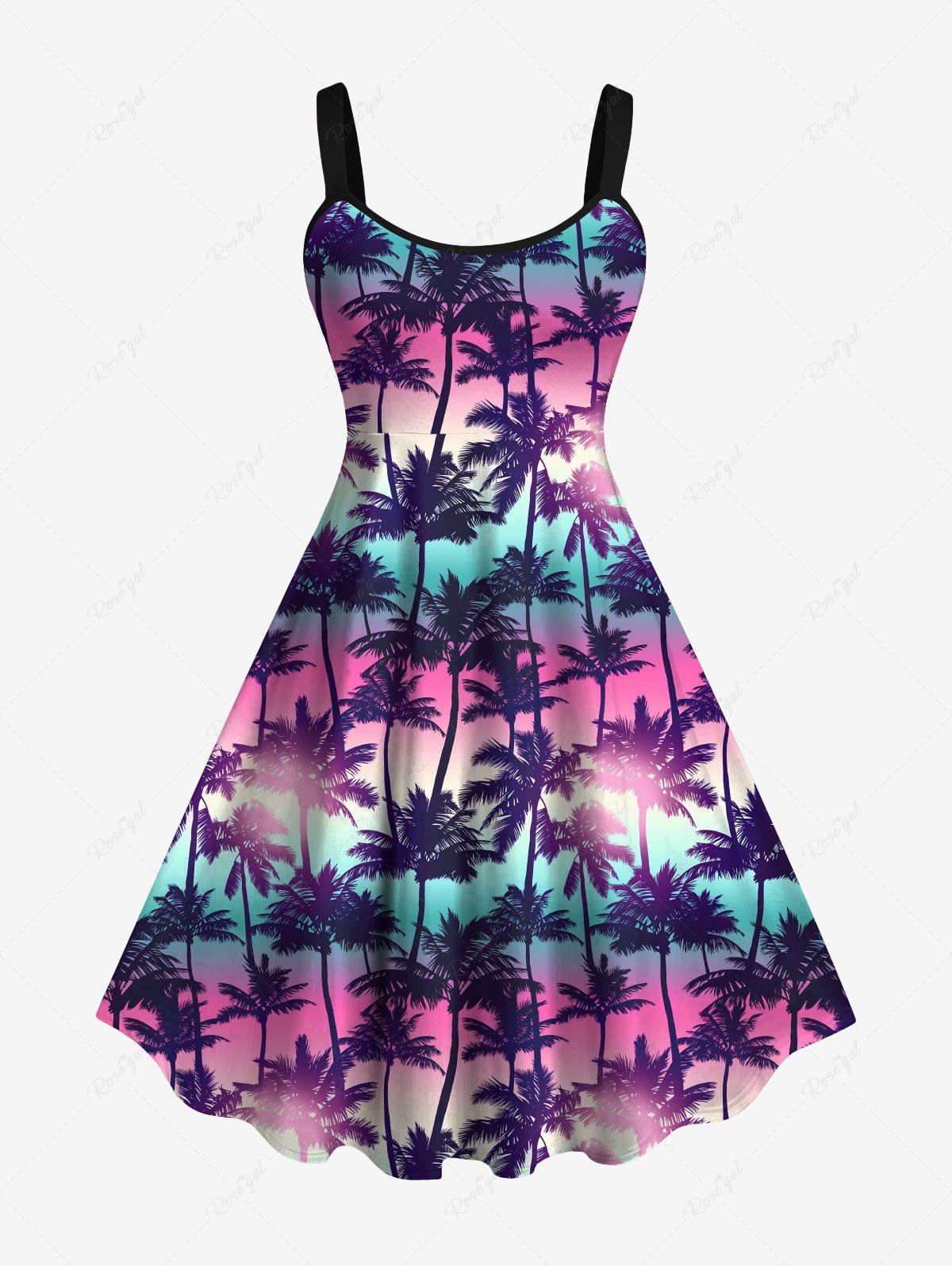 Fashion Hawaii Plus Size Coconut Tree Ombre Galaxy Print Backless A Line Tank Dress  