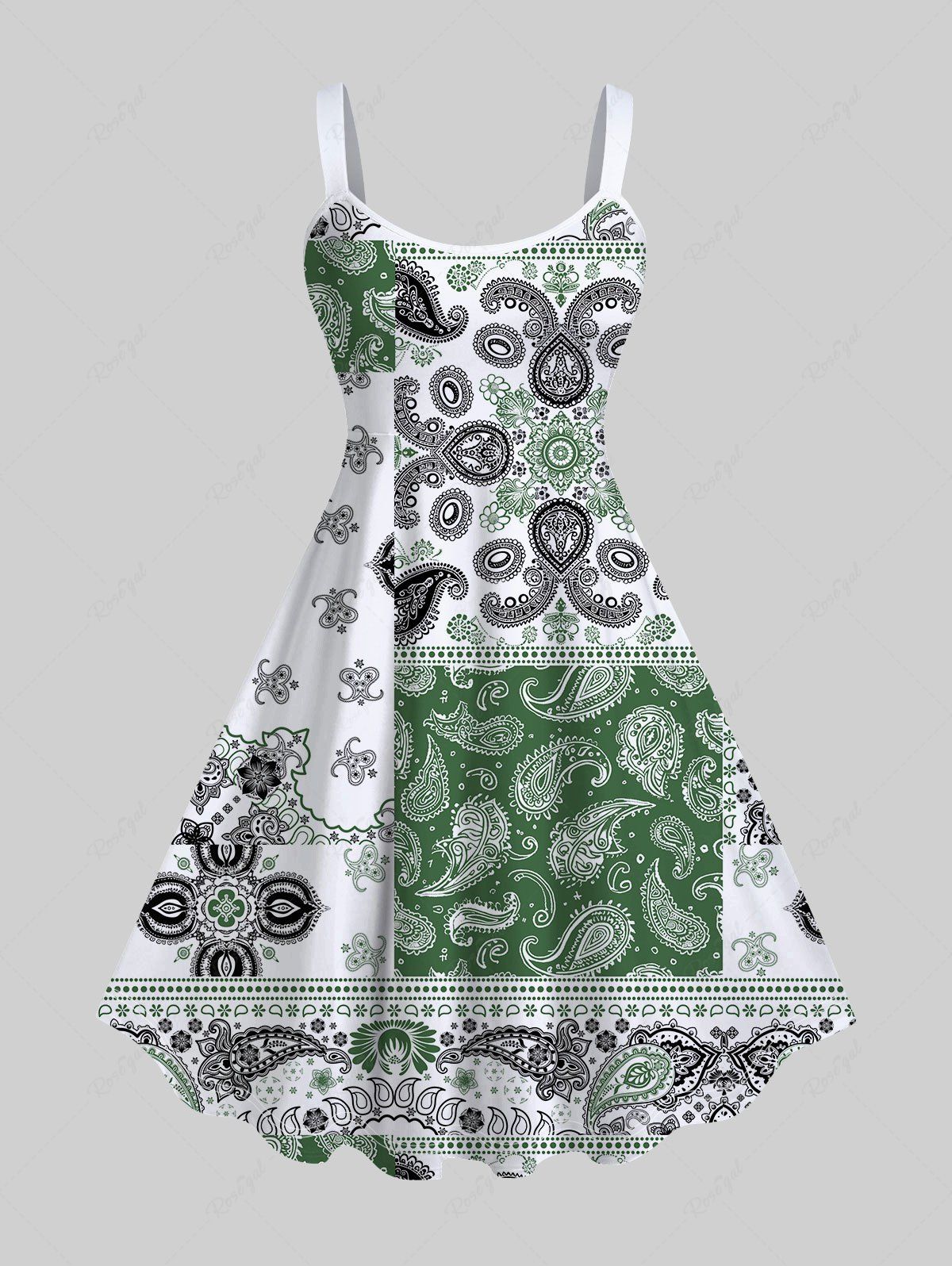 Unique Hawaii Plus Size Paisley Floral Geometric Plaid Print Backless A Line Tank Dress  