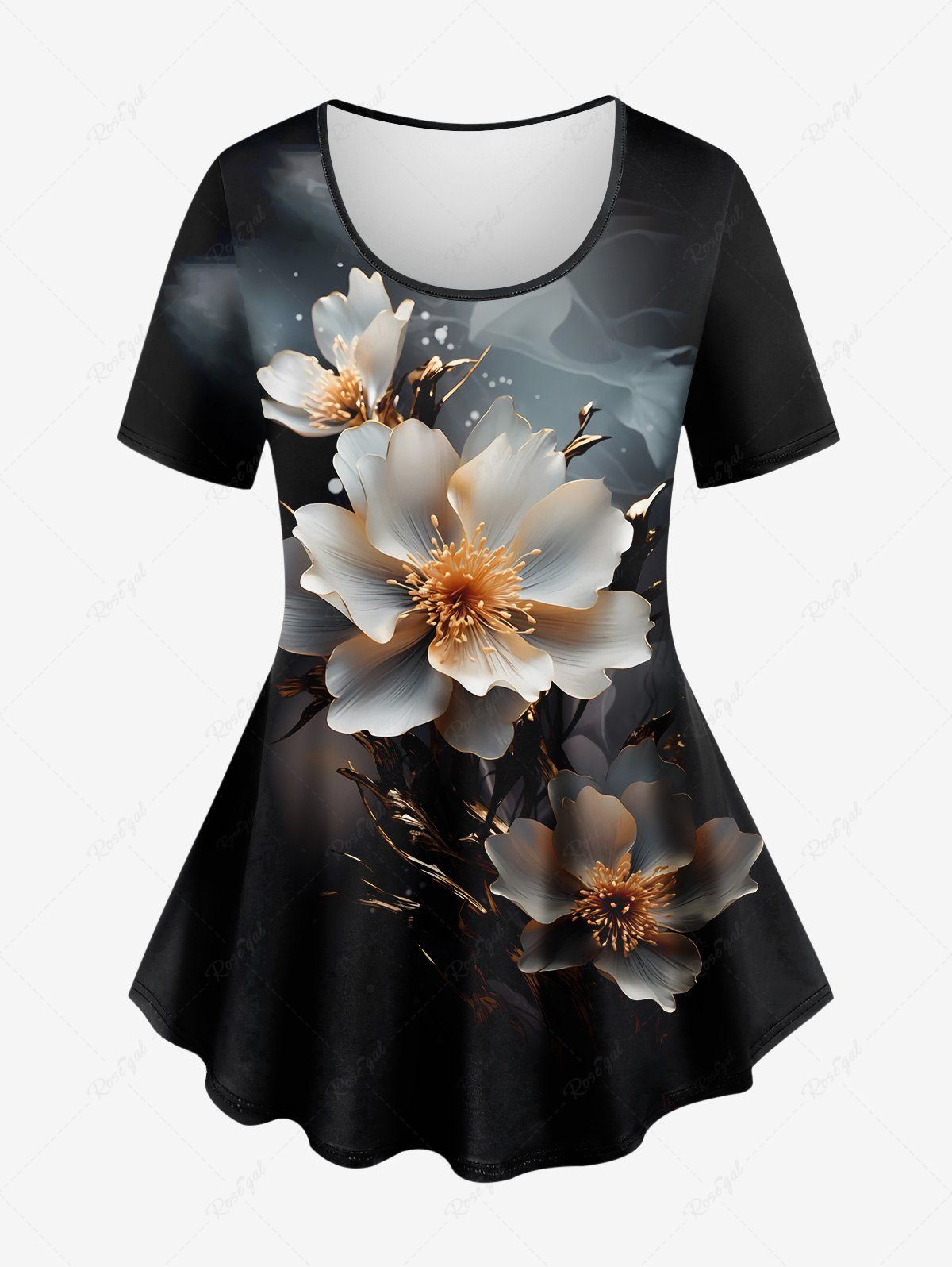 Online Plus Size Flower Fog 3D Print T-shirt  