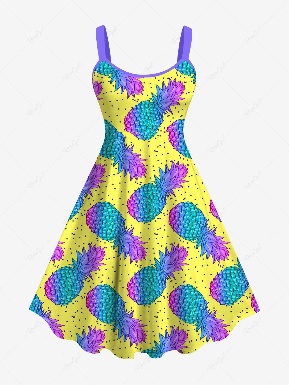Outfit Hawaii Plus Size Pineapple Pin Dot Print Backless A Line Tank Dress  