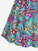 Floral Paisley Print Cinched Dress and Striped Button Pocket Shirt Plus Size Hawaii Beach Outfit for Couples -  