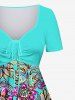 Floral Paisley Print Cinched Dress and Striped Button Pocket Shirt Plus Size Hawaii Beach Outfit for Couples -  