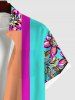 Hawaii Plus Size Turn-down Collar Floral Striped Print Button Pocket Shirt For Men -  