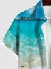 Hawaii Plus Size Turn-down Collar Sea Creatures Beach Shell Print Button Pocket Shirt For Men -  
