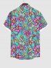 Hawaii Plus Size Turn-down Collar Floral Striped Print Button Pocket Shirt For Men - Multi-A 4XL
