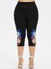 Plus Size Lily Rose Flower Music Symbol Galaxy Print Capri Leggings -  