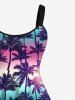 Hawaii Plus Size Coconut Tree Ombre Galaxy Print Backless A Line Tank Dress -  