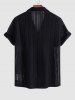 Chemise en Tricot Ajourée en Couleur Unie Manches Courtes à Col en Camp pour Homme - Noir L