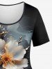 T-shirt 3D Fleur Imprimée de Grande Taille - Noir S