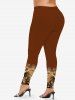Plus Size Flower Leaf Print Leggings -  