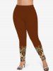 Plus Size Flower Leaf Print Leggings -  