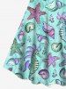 Hawaii Plus Size Marine Life Sparkling Sequin Belt 3D Print Vintage Dress -  