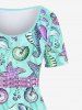 Hawaii Plus Size Marine Life Sparkling Sequin Belt 3D Print Vintage Dress -  
