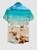 Hawaii Plus Size Turn-down Collar Sea Creatures Beach Shell Print Button Pocket Shirt For Men -  
