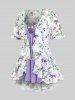 Ensemble de Haut Kimono à Bretelle Panneau en Dentelle de Grande Taille et de Kimono Drapé Fleuri en Mousseline - Violet clair M | US 10