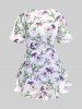 Ensemble de Haut Kimono à Bretelle Panneau en Dentelle de Grande Taille et de Kimono Drapé Fleuri en Mousseline - Violet clair M | US 10
