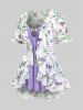 Ensemble de Haut Kimono à Bretelle Panneau en Dentelle de Grande Taille et de Kimono Drapé Fleuri en Mousseline - Violet clair 2X | US 18-20