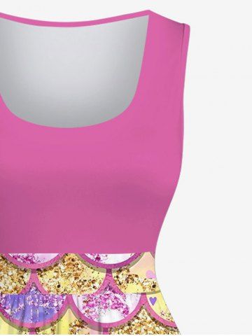 Plus Size Mermaid Fish Scales Sparkling Sequin 3D Print Vintage Tank Dress