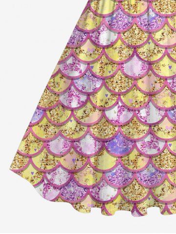 Plus Size Mermaid Fish Scales Sparkling Sequin 3D Print Vintage Tank Dress