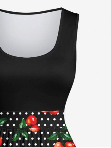 1950s Plus Size Cherry Polka Dots Print Vintage Swing Dress