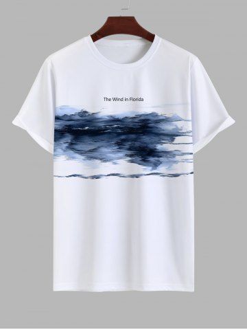 Men's Ink Painting Graffiti Letters Print Short Sleeves T-shirt - WHITE - 6XL
