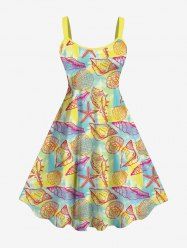 Hawaii Plus Size Shell Conch Starfish Colorblock Print Tank Dress -  