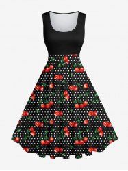1950s Plus Size Cherry Polka Dots Print Vintage Swing Dress -  