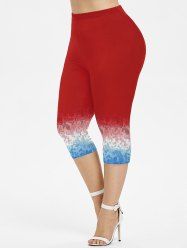 Plus Size Ombre Paisley Floral Print Capri Leggings -  