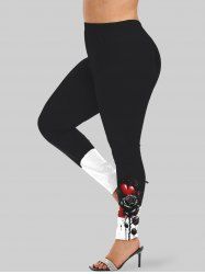 Plus Size Paint Dripping Rose Flower Heat Colorblock Print Leggings -  