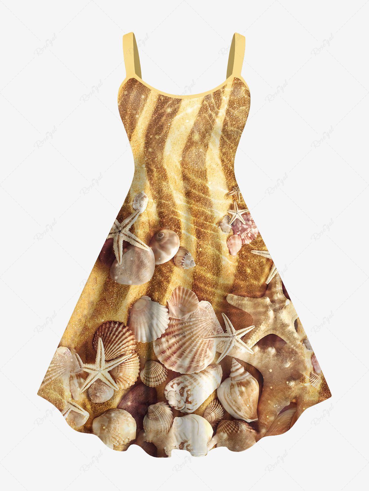 Fashion Hawaii Plus Size Beach Shell Starfish Conch Glitter 3D Print Tank Dress  