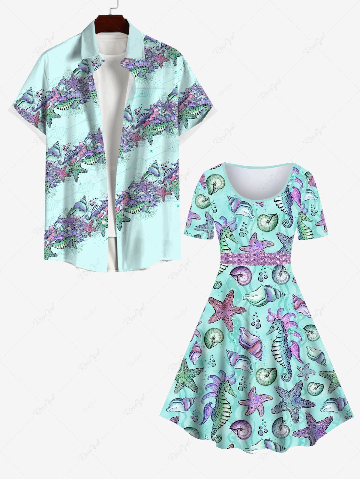 Shops Marine Life Print Plus Size Matching Hawaii Beach Outfit for Couples  