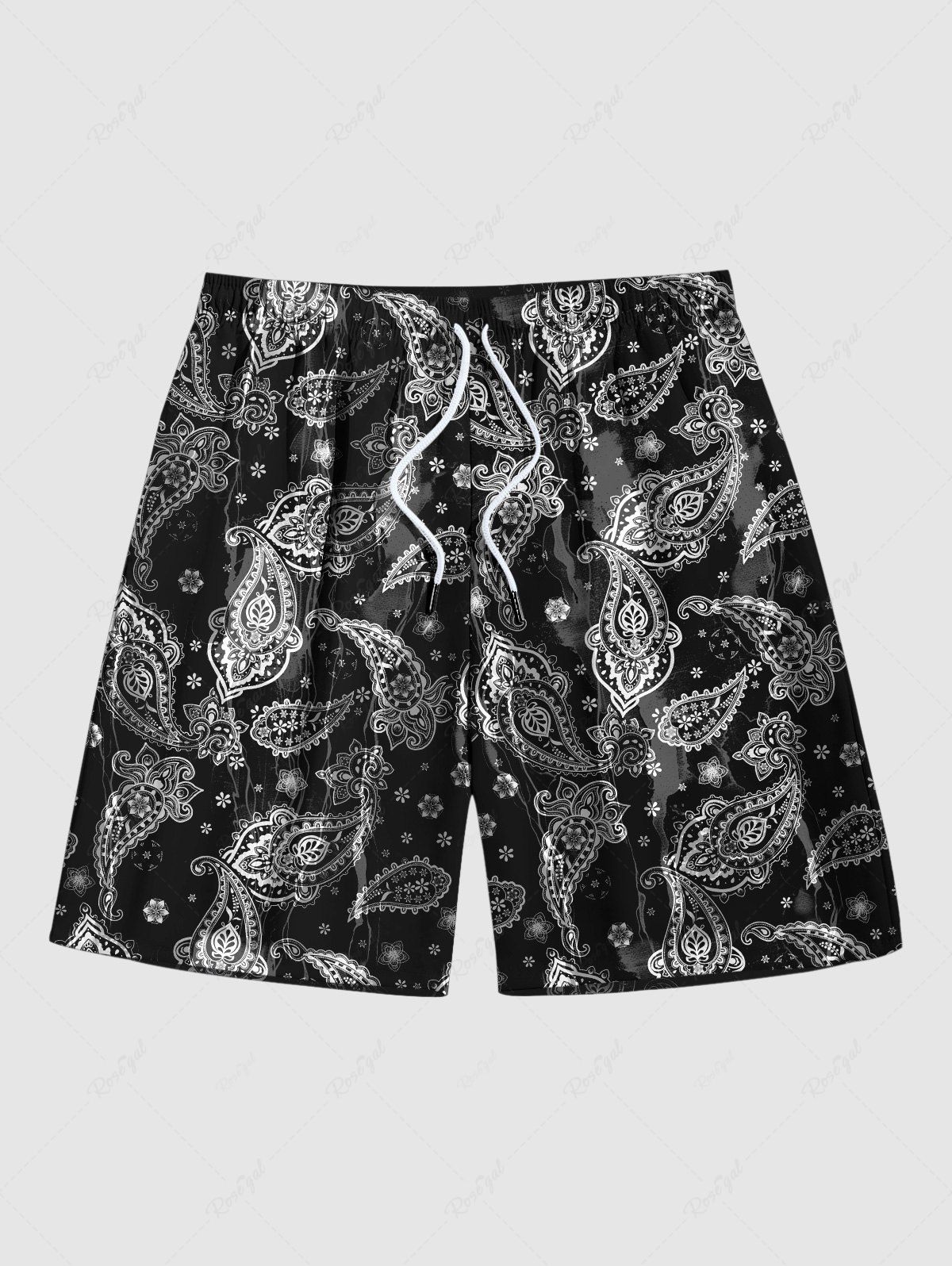 Latest Hawaii Men's Paisley Cashew Flowers Print Drawstring Shorts  