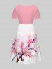 Watercolor Peach Blossom Print Cinched Dress and Buttons Pocket Shirt Plus Size Matching Hawaii Beach Outfit for Couples -  