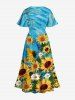 Hawaii Plus Size Sunflower Daisy Painting Print Split Pocket A Line Dress -  