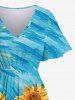Hawaii Plus Size Sunflower Daisy Painting Print Split Pocket A Line Dress -  
