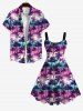 Coconut Tree Ombre Galaxy Printed Plus Size Matching Hawaii Beach Outfit for Couples -  
