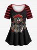 Gothic Striped Raglan Sleeves Bear Accordion Print T-shirt -  